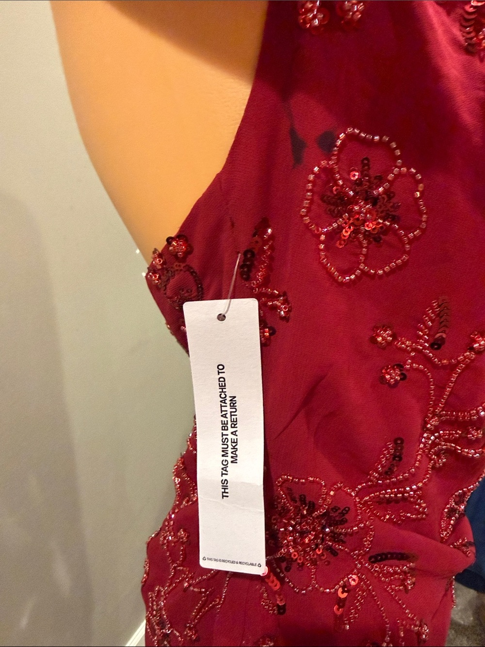 Princess Polly Red Twilight Zone Beaded Cowl Neck Top with skirt - Picture 5 of 8